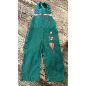 Vintage Yardbritches by Editex 70s Green Red heart Baby Romper Size 12/18 months